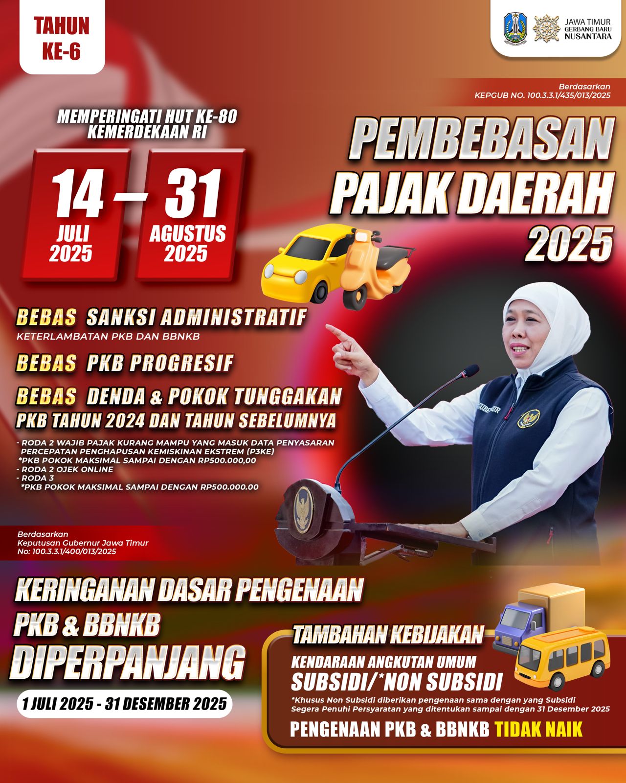 Pemutihan Pajak Kendaraan Bermotor Tahun ke-6 Dimulai 14 Juli, Gubernur Khofifah Konsisten Ringankan Beban Masyarakat Setiap Tahun
