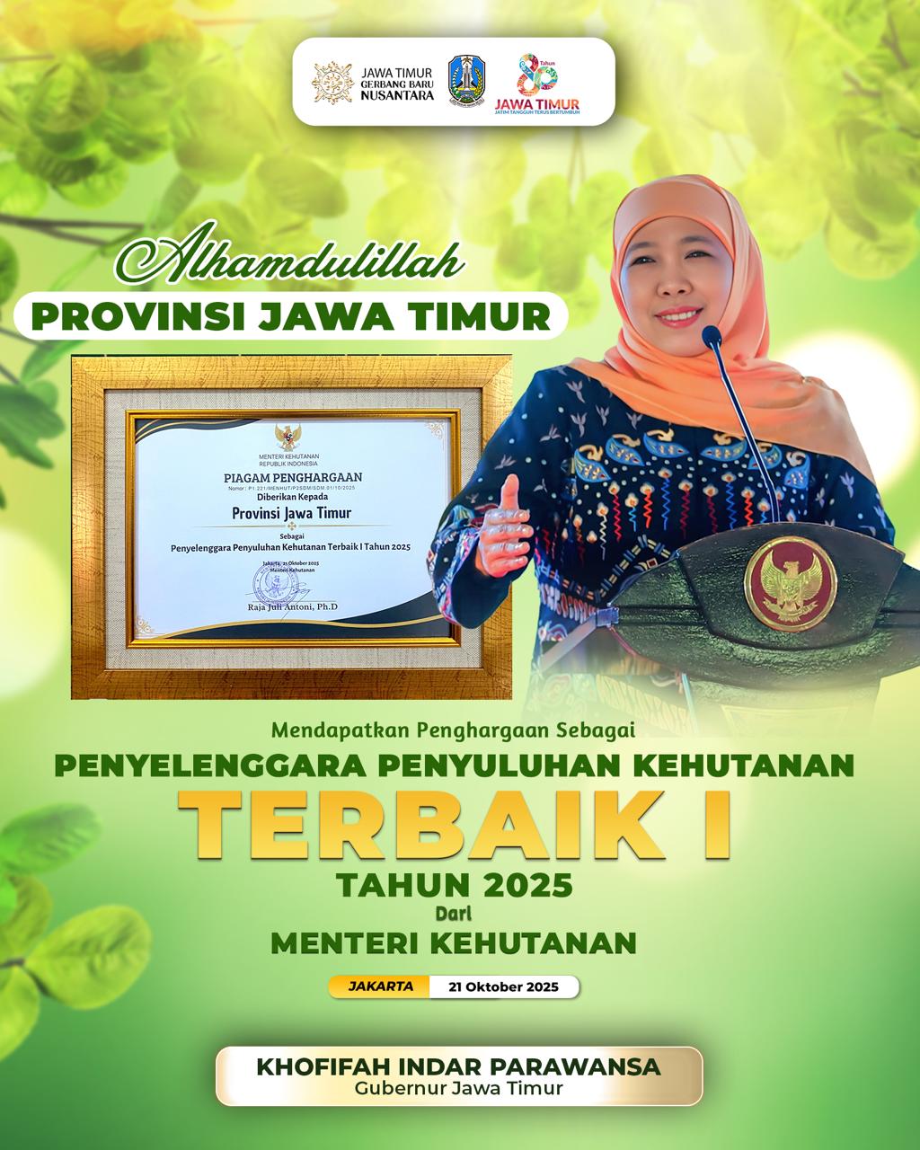 Gubernur Khofifah Sebut Penghargaan Nasional Kehutanan sebagai Hasil Kerja Kolektif ASN dan Petani Hutan Jatim