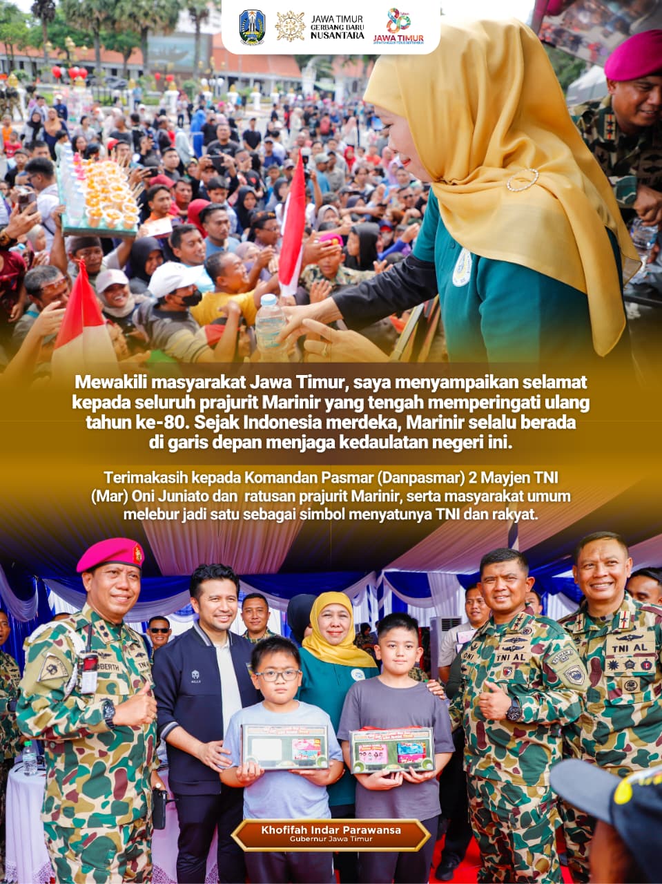 Gubernur Khofifah Tekankan Pentingnya Marinir Sebagai Garda Paling Depan Keamanan Samudra Indonesia