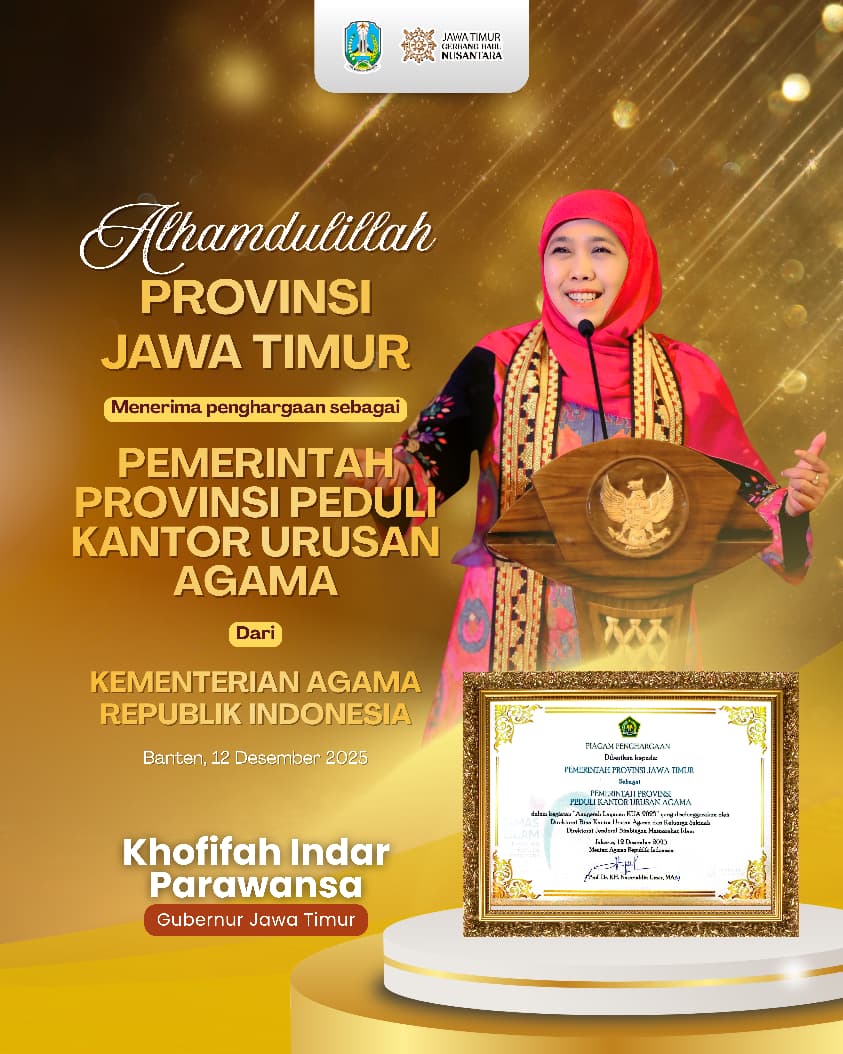 Gubernur Khofifah Raih Penghargaan Provinsi Peduli KUA, Dorong Layanan Keagamaan yang Inklusif dan Responsif