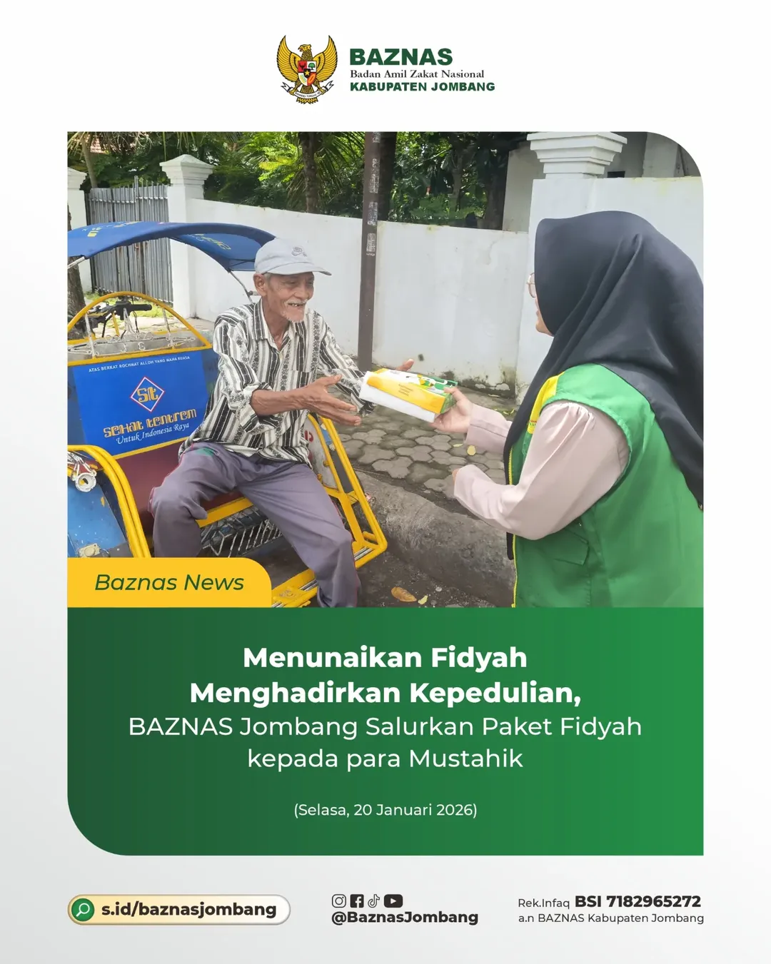 BAZNAS Jombang Salurkan Fidyah kepada Anak Yatim Disabilitas