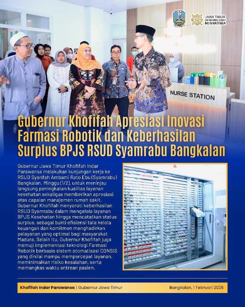 Gubernur Khofifah Dorong RSUD di Jatim Tiru Inovasi Farmasi Robotik RSUD Syamrabu Bangkalan