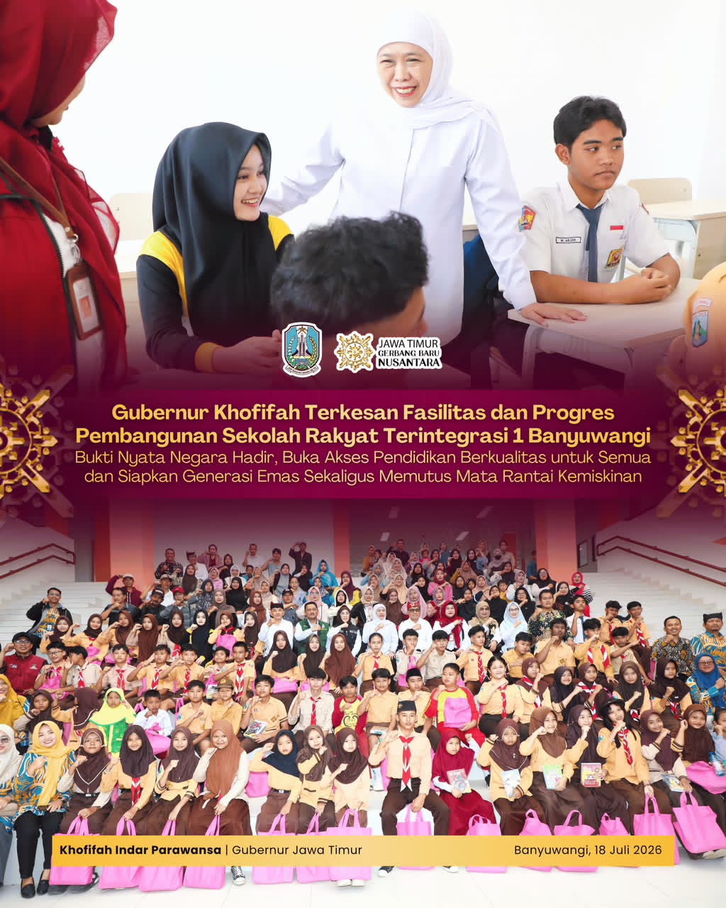 Terkesan Kelengkapan Fasilitas SRT 1 Banyuwangi, Gubernur Khofifah Pastikan Anak-anak Dapat Pendidikan Terbaik Tanpa Biaya