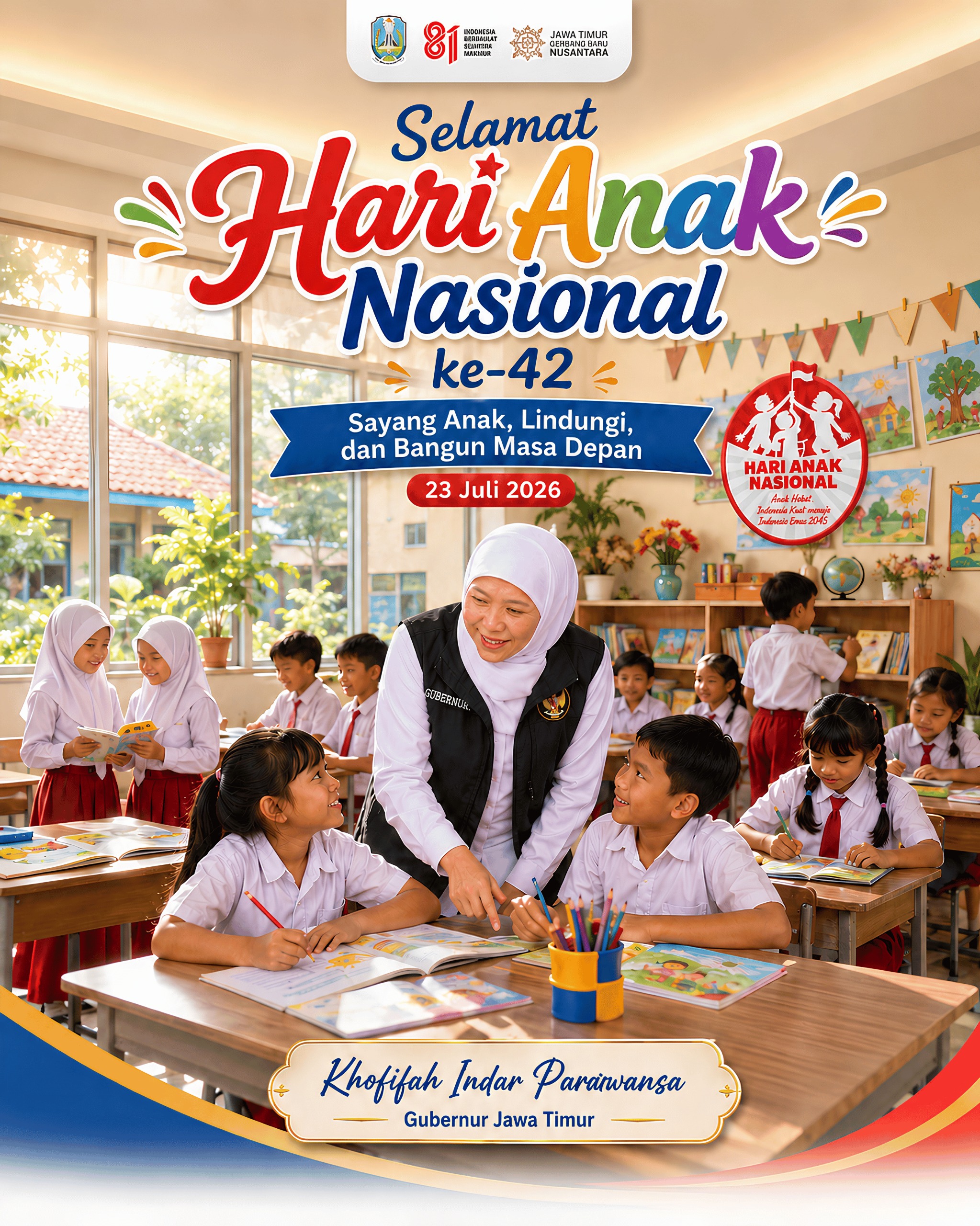 Hari Anak Nasional 2026 Jadi Momentum, Gubernur Khofifah Perkuat Komitmen Bangun Generasi Unggul